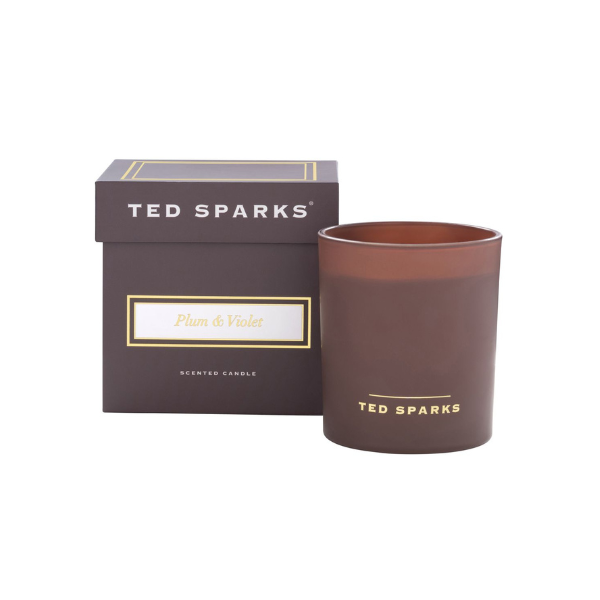 Geurkaars Ted Sparks – Plum & Violet (2 formaten)