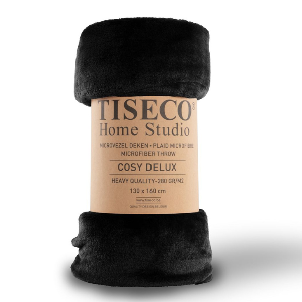Luxe microflannel plaid Tiseco Cosy Delux – Black – 280 gr/m² - 4 formaten