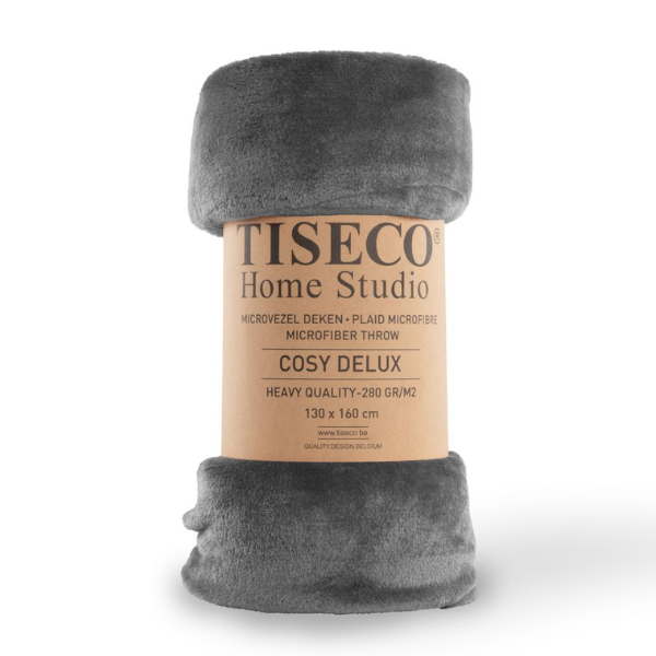 Luxe microflannel plaid Tiseco Cosy Delux – Dark Grey – 280 gr/m² - 4 formaten
