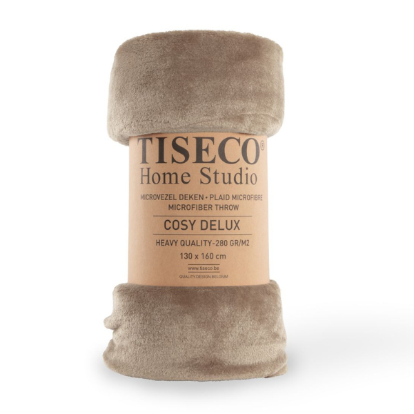 Luxe microflannel plaid Tiseco Cosy Delux – Taupe – 280 gr/m² - 4 formaten