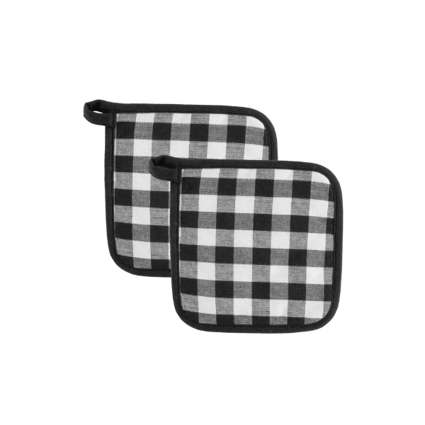 Pannenlap Gingham - Black - 20x20 cm (set van 2)