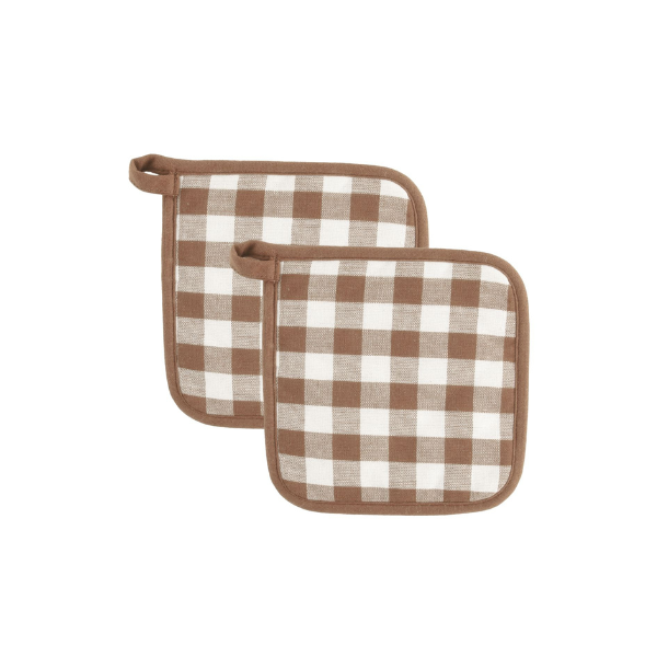 Pannenlap Gingham - Cognac - 20x20 cm (set van 2)