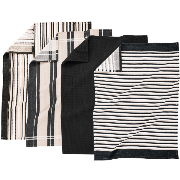 Keukenhanddoek Tiseco Multilines – Black – 80 gr/m² (set van 4)