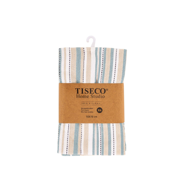 Keukenhanddoek Tiseco Multilines – Blue – 80 gr/m² (set van 4)