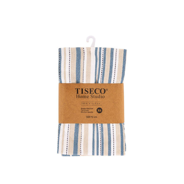 Keukenhanddoek Tiseco Multilines – Blue Stone – 80 gr/m² (set van 4)