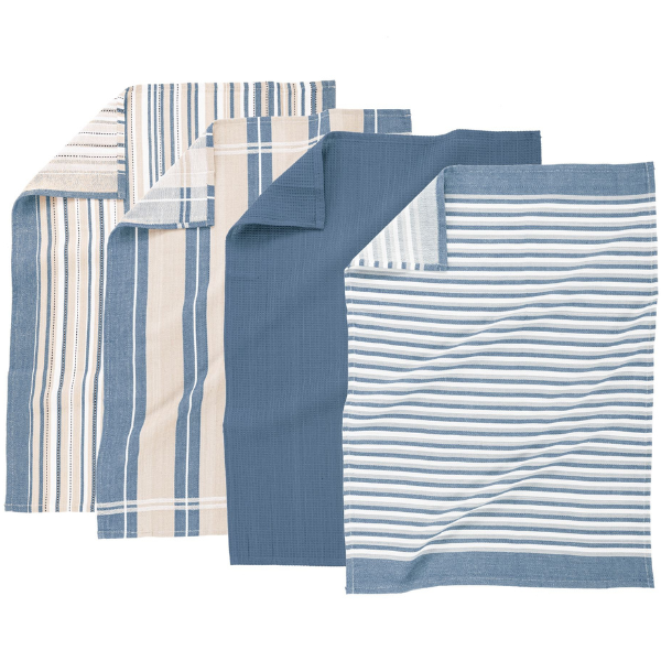 Keukenhanddoek Tiseco Multilines – Blue Stone – 80 gr/m² (set van 4)