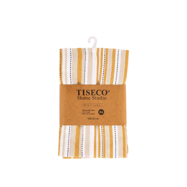 Keukenhanddoek Tiseco Multilines – Camel – 80 gr/m² (set van 4)