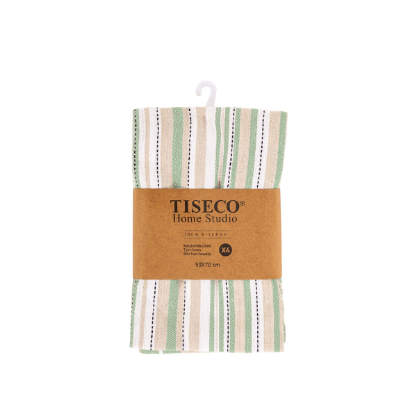 Keukenhanddoek Tiseco Multilines – Greensmoke – 80 gr/m² (set van 4)