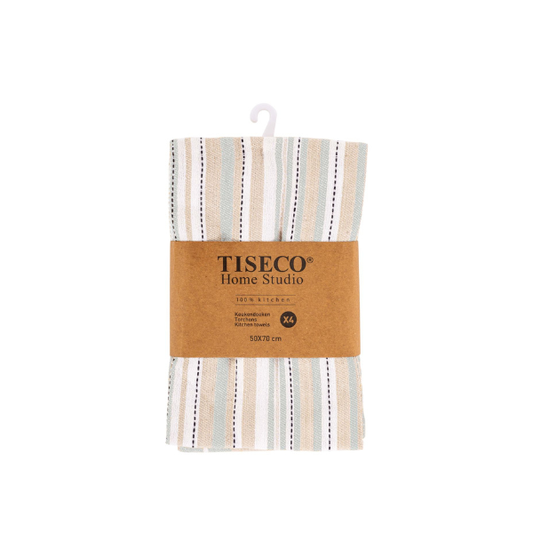 Keukenhanddoek Tiseco Multilines – Grey Light – 80 gr/m² (set van 4)
