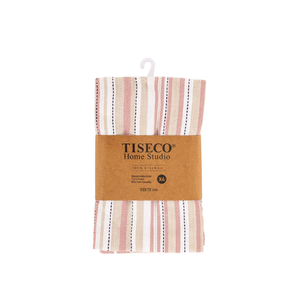 Keukenhanddoek Tiseco Multilines – Pink – 80 gr/m² (set van 4)