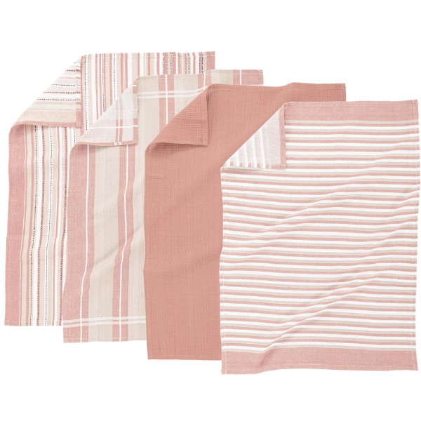 Keukenhanddoek Tiseco Multilines – Pink – 80 gr/m² (set van 4)