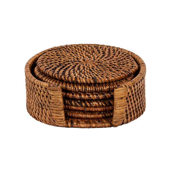 Glasonderzetters Rattan - Brown - Dia 10 cm (6 stuks)