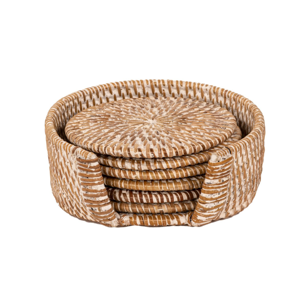 Glasonderzetters Rattan - White - Dia 10 cm (6 stuks)